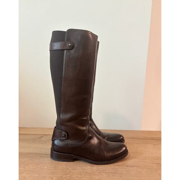 Frye Jayden Gore Brown Leather Riding Boots – Size 7 – Tall Equestrian Style - Picture 1 of 10